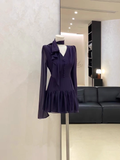 A line V Neckline Ruffled Grape Short Long Sleeve Women Dresses SD188