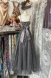 Fashion A line Straps Gray Tulle Floor Length Evening Dress Prom Dresses SD1890