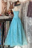 Fashion A line Spaghetti Straps Light Blue Floor Length Evening Dress Prom Dresses SD1901