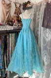 Fashion A line Spaghetti Straps Light Blue Floor Length Evening Dress Prom Dresses SD1901
