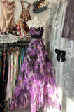 A line Sleeveless Long Floral Chiffon Evening Dress Prom Dresses SD1904