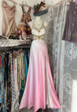 Mermaid Halter Sleeveless Long Ombre Pink Evening Dress Prom Dresses SD1907