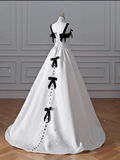 Fashion A line Straps White Satin Floor Length Evening Dress Prom Dresses SD1912