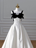 Fashion A line Straps White Satin Floor Length Evening Dress Prom Dresses SD1912