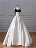 Fashion A line Straps White Satin Floor Length Evening Dress Prom Dresses SD1912