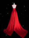 Fashion Sheath Straps Red Satin Floor Length Evening Dress Prom Dresses SD1917