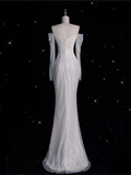 Mermaid Off The Shoulder Long Sleeves Wedding Dresses Sequin Brides Dress SD1918