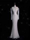 Mermaid Off The Shoulder Long Sleeves Wedding Dresses Sequin Brides Dress SD1918