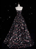 Fashion Ball Gown Strapless Black Floral Floor Length Evening Dress Prom Dresses SD1919