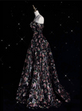 Fashion Ball Gown Strapless Black Floral Floor Length Evening Dress Prom Dresses SD1919