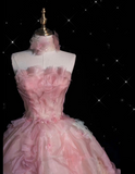 Fashion Ball Gown Strapless Pink Floral Floor Length Evening Dress Prom Dresses SD1920