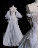 Ball Gown Off The Shoulder Long Tulle White Wedding Dresses Brides Dress SD1922