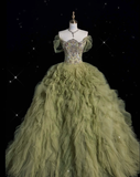 Ball Gown Sweetheart Sage Green Tulle Party Dress Long Prom Dress Evening Dresses SD1925