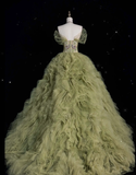 Ball Gown Sweetheart Sage Green Tulle Party Dress Long Prom Dress Evening Dresses SD1925