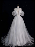 Ball Gown Off The Shoulder Sequin Short Sleeves White Wedding Dresses Brides Dress SD1931