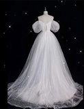 Ball Gown Off The Shoulder Sequin Short Sleeves White Wedding Dresses Brides Dress SD1931