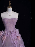 Ball Gown Strapless Lilac Tulle Party Dress Long Prom Dress Evening Dresses SD1933