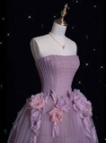 Ball Gown Strapless Lilac Tulle Party Dress Long Prom Dress Evening Dresses SD1933