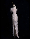 Mermaid Strapless Feathers Floor Length Evening Dress Sequin Prom Dresses SD1937