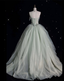 Ball Gown Strapless Sage Green Tulle Party Dress Long Prom Dress Evening Dresses SD1941