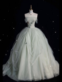 Ball Gown Strapless Sage Green Tulle Party Dress Long Prom Dress Evening Dresses SD1941
