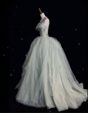 Ball Gown Strapless Sage Green Tulle Party Dress Long Prom Dress Evening Dresses SD1941