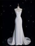 Mermaid Spaghetti Straps Satin White Wedding Dresses Brides Dress SD1942