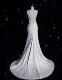 Mermaid Spaghetti Straps Satin White Wedding Dresses Brides Dress SD1942
