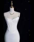 Mermaid Spaghetti Straps Satin White Wedding Dresses Brides Dress SD1942