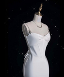 Mermaid Spaghetti Straps Satin White Wedding Dresses Brides Dress SD1942