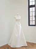 A line Strapless Satin White Wedding Dresses Brides Dress SD1944