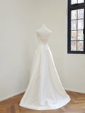 A line Strapless Satin White Wedding Dresses Brides Dress SD1944