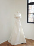 A line Strapless Satin White Wedding Dresses Brides Dress SD1944