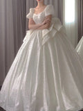 Ball Gown Square Neckline Short Sleeves Sequin White Wedding Dresses Brides Dress SD1945