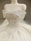 Ball Gown Off The Shoulder Sequin Short Sleeves White Wedding Dresses Brides Dress SD1947