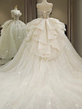 Ball Gown Off The Shoulder Sequin Short Sleeves White Wedding Dresses Brides Dress SD1947