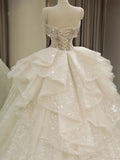Ball Gown Off The Shoulder Sequin Short Sleeves White Wedding Dresses Brides Dress SD1947