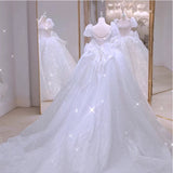 Ball Gown Square Neckline Short Sleeves Sequin White Wedding Dresses Brides Dress SD1948