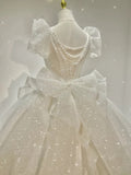 Ball Gown Square Neckline Short Sleeves Sequin White Wedding Dresses Brides Dress SD1948