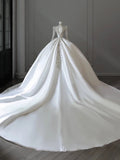 Ball Gown V Neckline Long Sleeves Sequin White Wedding Dresses Brides Dress SD1951