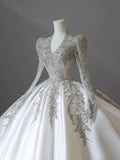 Ball Gown V Neckline Long Sleeves Sequin White Wedding Dresses Brides Dress SD1951