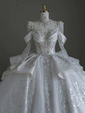 Ball Gown Scoop Neckline Long Sleeves Sequin White Wedding Dresses Brides Dress SD1953