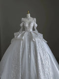 Ball Gown Scoop Neckline Long Sleeves Sequin White Wedding Dresses Brides Dress SD1953