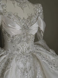 Ball Gown Scoop Neckline Long Sleeves Sequin White Wedding Dresses Brides Dress SD1953 HZ0628