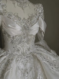 Ball Gown Scoop Neckline Long Sleeves Sequin White Wedding Dresses Brides Dress SD1953