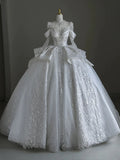Ball Gown Scoop Neckline Long Sleeves Sequin White Wedding Dresses Brides Dress SD1953