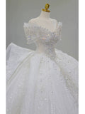 Ball Gown Off The Shoulder Short Sleeves Sequin White Wedding Dresses Brides Dress SD1954