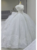 Ball Gown Off The Shoulder Short Sleeves Sequin White Wedding Dresses Brides Dress SD1954