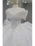 Ball Gown Off The Shoulder Short Sleeves Sequin White Wedding Dresses Brides Dress SD1954 HZ0628