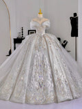 Ball Gown Off The Shoulder Short Sleeves Sequin White Wedding Dresses Brides Dress SD1955